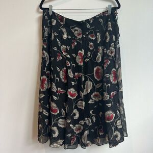 Jones New York 100% Silk Dark Floral Knee Length Skirt Size 14